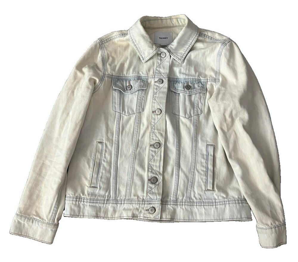 Old Navy Womens Light Wash Distressed Denim Trucker Jacket Blue Large L